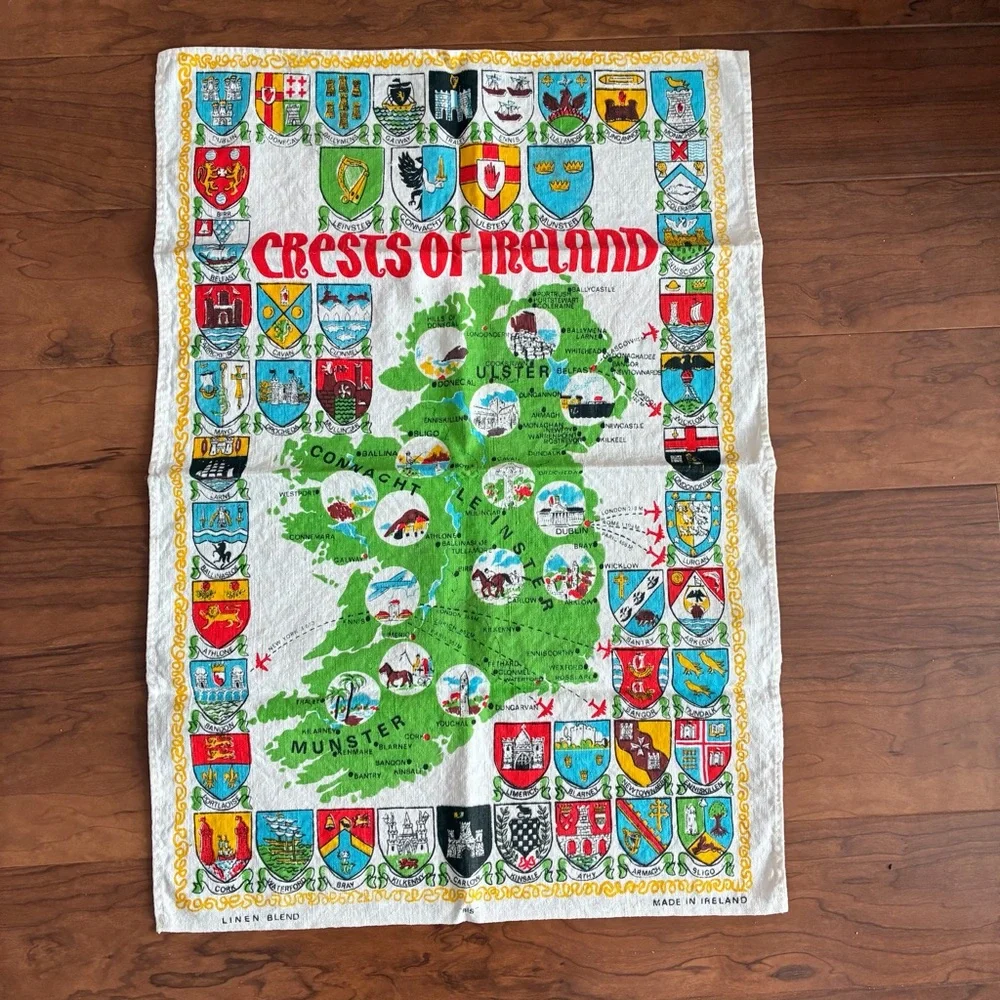 Vintage Irish Linen Tea Towel Set Crests of Ireland Doors Dublin Set Unused